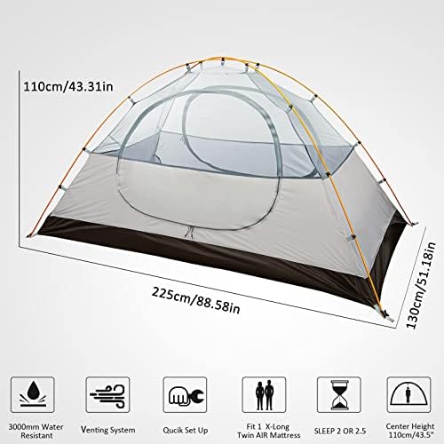 Bessport Camping Tent 1/2 Person Tent Waterproof Two Doors Backpacking Tent Easy Setup Lightweight for Outdoor, Hiking Mountaineering Travel