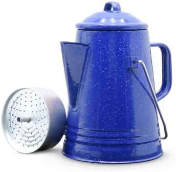 GRIP Coffee Percolator (Blue) - Durable Glazed Enamel Steel - Prepare Coffee Over the Fire - Camping, Hiking, Backpacking, Fishing, Hunting - (8 Cups)