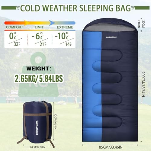 0 Degree Sleeping Bags Waterproof for Adults, Cold Weather Machine Washable Sleeping Bag with Compression Sack for 3-4 Season Camping Outdoor