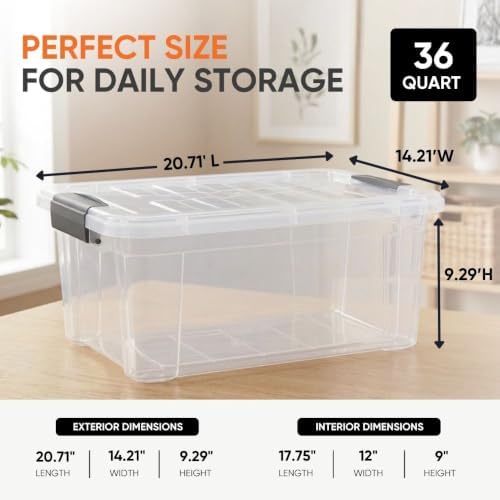 Superio Storage Bins with Lids, Clear Plastic Containers for Organizing, Stackable Totes, BPA Free, Odor Free, Organizer Boxes for Home, and Dorm (6 Pack, 36 Qt)