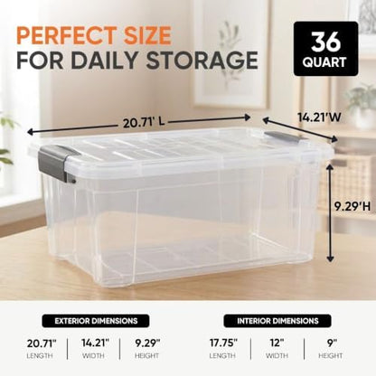Superio Storage Bins with Lids, Clear Plastic Containers for Organizing, Stackable Totes, BPA Free, Odor Free, Organizer Boxes for Home, and Dorm (6 Pack, 36 Qt)