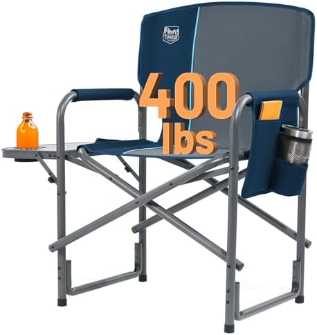 Timber Ridge Aluminum Oversized Camping Chair, Lightweight Portable Directors Chair with Side Table Detachable Side Pocket for Outdoor Camping, Lawn, Picnic, Support 400lbs Blue