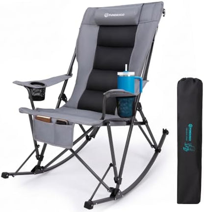FUNDANGO Oversized Rocking Camping Chair 440Lbs Padded Folding Camp Chairs