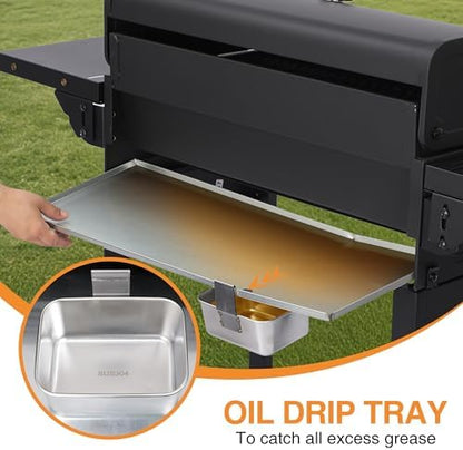 4 Burner Propane Gas Grill, Portable BBQ Grill with Cast Iron Grate & Griddle Pan, Folding Side Table for Camping Backyard, 40000 BTU Easy-Clean Outdoor Cooking