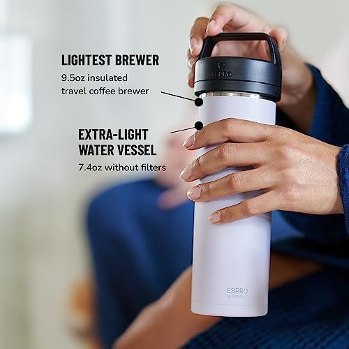 ESPRO Go P0 Ultralight French Press Coffee Maker for Travel, Vacuum Insulated Stainless Steel, 16 Ounces, Light Pink
