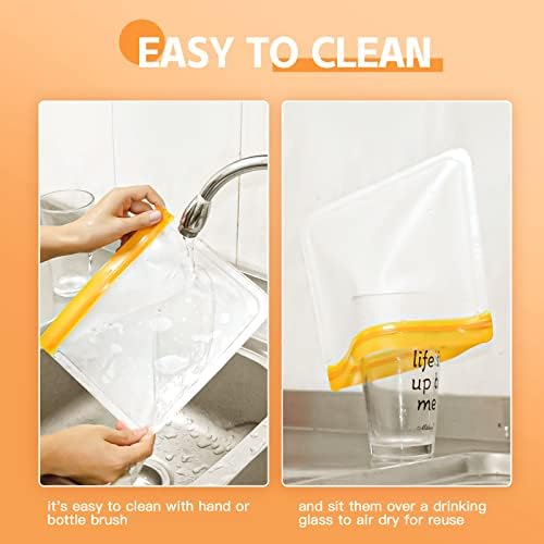 24 Pack Dishwasher Safe Reusable Silicone Bags - Leakproof Freezer Bags, BPA Free Food Storage for Lunch, Marinate, Travel - 8 Gallon, 8 Snack, 8 Sandwich Bags