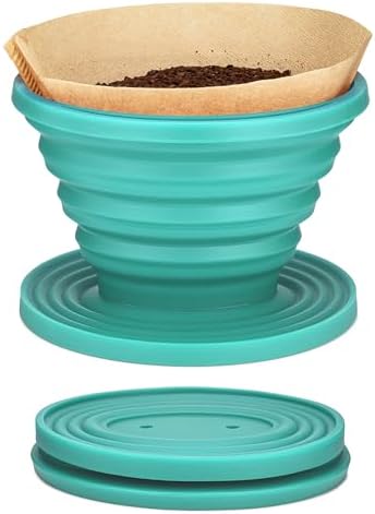 COLETTI Sierra Camping Pour Over Coffee Dripper — Collapsible Pour Over Coffee Dripper — Includes Pack of Paper Filters [Teal, Pack of 2]