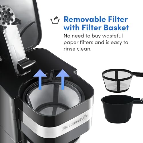 Elite Gourmet EHC111A Personal Single-Serve Compact Coffee Maker, Black