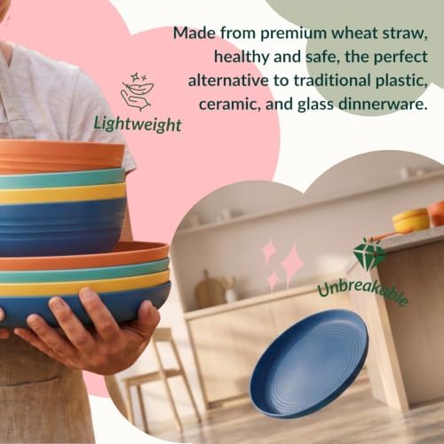 Homienly Wheat Straw Plates and Bowls Sets Unbreakable Dinnerware Set 20 PCS Dish Set for Camping, Party, Picnic Microwave and Dishwasher Safe Kitchen Dinner Set Apartment Essentials (Multicolor)