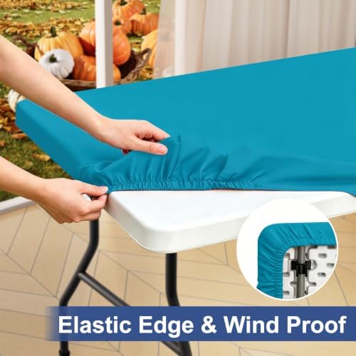 homing Rectangle Table Cloth Cover, Waterproof Polyester Elastic Fitted Tablecloth, Fits for 6 Foot Folding Tables, Washable Table Protector for Picnic, Camping, Outdoor (Teal, 30" x 72")