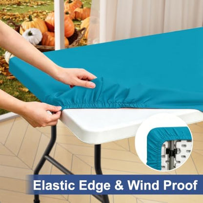 homing Rectangle Table Cloth Cover, Waterproof Polyester Elastic Fitted Tablecloth, Fits for 6 Foot Folding Tables, Washable Table Protector for Picnic, Camping, Outdoor (Teal, 30" x 72")