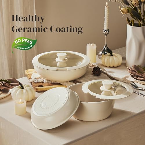Redchef Ceramic Pots and Pans Set Non Stick, Detachable Cookware Set 5 Pcs