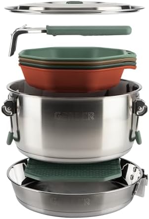 Gerber Gear ComplEAT Cook Set - Dishwasher-Safe Camping Cookware for Outdoor Cooking - Includes Saute Pan, Stock Pot, 4 Plates, 4 Bowls, Mixing Bowl & More