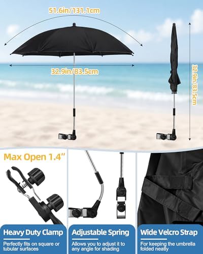 2PCS Camping Chairs with Detachable Umbrella, HaSteeL Folding Beach Chair for Adults, Large Portable Foldable Chair for Outdoors Fishing Hiking Travel Picnic Lawn, Supports 275lbs, Storage Bags, Black
