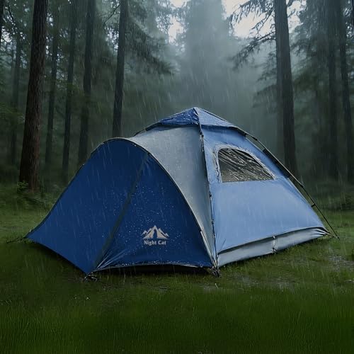 Night Cat Pop Up Tent 2-3 Persons Instant Set Up Tent with Footprint Tarp & Porch, Automatic Double Layer Waterproof Camping Tent with Rainfly