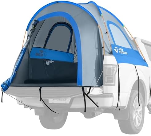 JOYTUTUS Truck Tent, Portable Truck Bed Tent with Rainfly, Truck Tent for 5.0'-5.2' with Aluminum Pole, Waterproof PU2000mm Double Layer for 2 Person - Blue