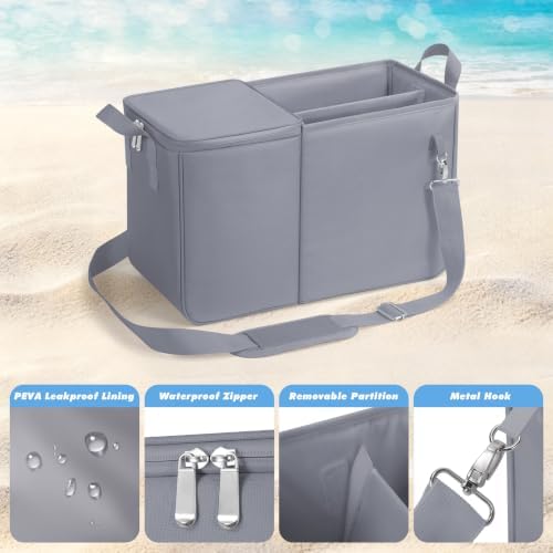 Cooler Organizer Insert Compatible with Bogg Bag XL, Leak-Proof Ice Chest Beach Bag with Removable Divider, Zippered Pouch, Portable Travel Organizer for Beach, Picnic, Camping, Pool