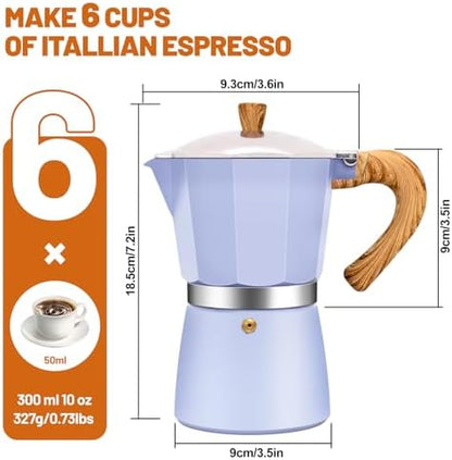 6 Cup Aluminum Espresso Stovetop Moka Pot Express Coffee Maker Percolator Italian Classic Mocha Coffee Machine for Italian and Cuban Cafe Brewing for Home & Camping 300ml 10oz
