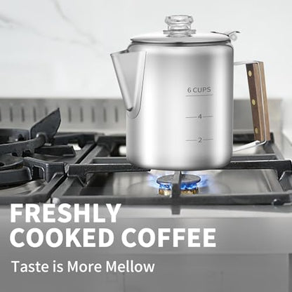 Coffee Percolator with 100pcs Coffee Filters - 6 Cups | Durable Stainless Steel Material Camping Coffee Pot| Brew Coffee On Fire, Grill or Stovetop | Ideal for Home, Camping