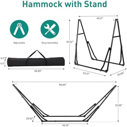 Ainfox Hammock with Foldable Stand, 2 in 1 Hammock and Swinging Chair with Carrying Bag, Portable Camping Chair Suitable for Outside, Swing,Patio,Garden,Camping Trip Grey