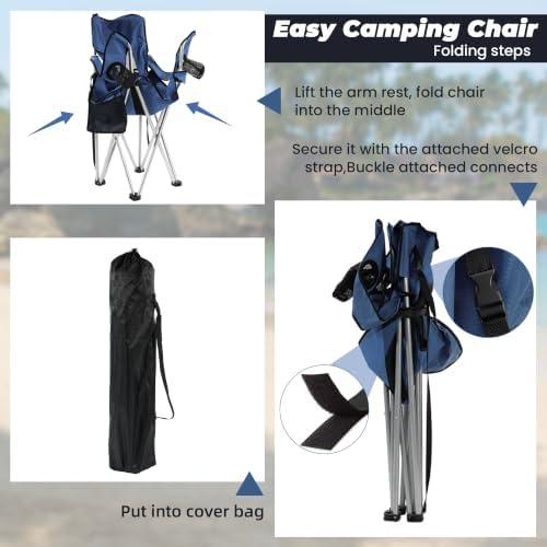 HULKFIT Folding Camping Chairs, Portable Outdoor Beach Lawn Chair for Adults with Carry Bag & Built-in Cup Holder, Casual Foldable Chair for Picnic Fishing Garden,Royal Blue
