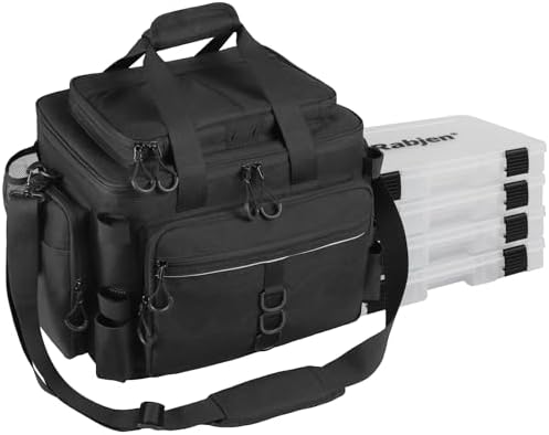 Rabjen Fishing Tackle Bag with Rod Holders & Cooler Main Compartment – Large Capacity Fishing Bag for Organized Gear Storage