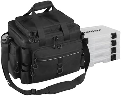 Rabjen Fishing Tackle Bag with Rod Holders & Cooler Main Compartment – Large Capacity Fishing Bag for Organized Gear Storage