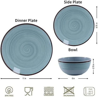 Melamine Dinnerware Set for 4, 12Pcs Dinnerware Sets, Mint Blue Plates And Bowls Sets Morden Dish Set Dishwasher Safe BPA Free(Green)