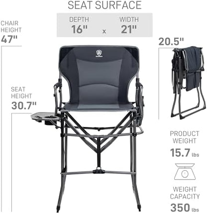 EVER ADVANCED Portable 30.7" Seat Height Tall Camping Directors Chair