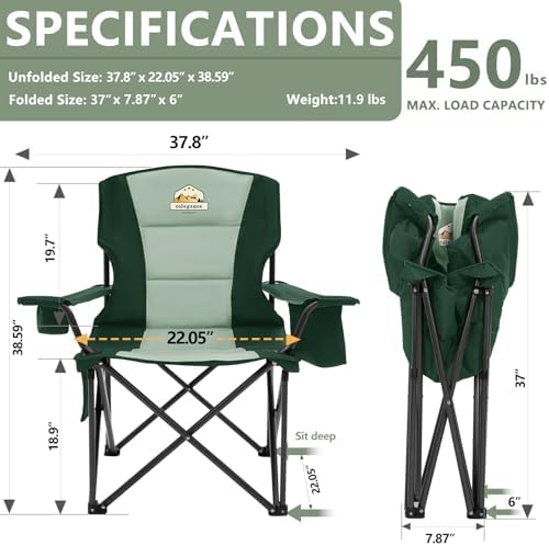 Colegence Oversized Folding Camping Chair for Adults, 450 lb, Dark Green