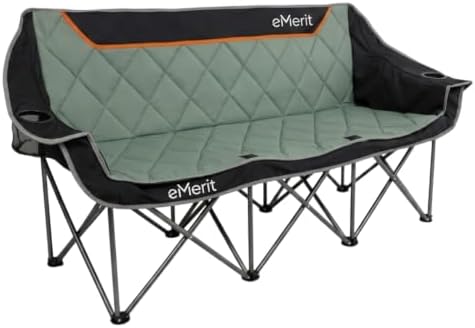 EMERIT 3 Person Camping Chair,900lb Heavy Duty Triple Loveseat Wide Padded Folding Couch for Adults & Family