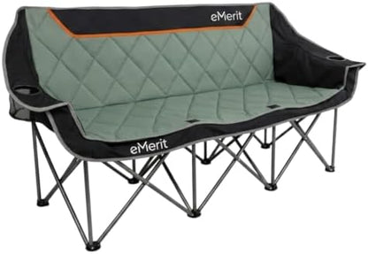EMERIT 3 Person Camping Chair,900lb Heavy Duty Triple Loveseat Wide Padded Folding Couch for Adults & Family