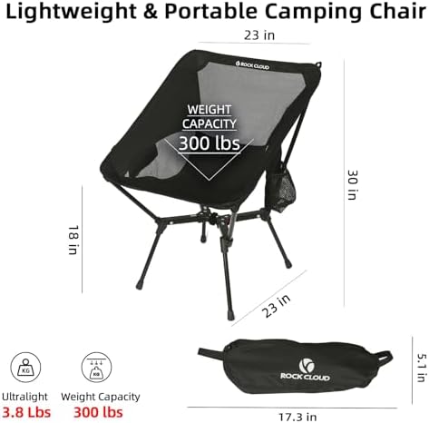 ROCK CLOUD Portable Camping Chair Lightweight Folding Chairs Outdoor for Camp Hiking Backpacking Lawn Beach Sports