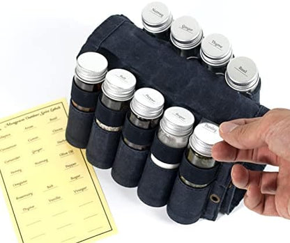 Camping Spice Kit, 9 Jars with Labels & Funnel (NAVY BLUE)