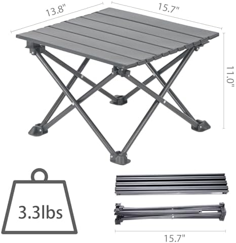 Wind Tour Roll-Up Camping Table, 4-Person Lightweight Portable Outdoor Table with Carry Bag for Picnics BBQ Travel (15.7”x13.7”x11” Black)