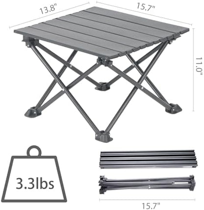 Wind Tour Roll-Up Camping Table, 4-Person Lightweight Portable Outdoor Table with Carry Bag for Picnics BBQ Travel (15.7”x13.7”x11” Black)