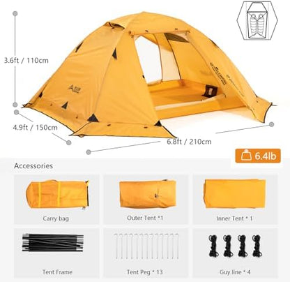 BISINNA 4 Season Tent for Backpacking Winter Tents 2 Person Lightweight Cold Weather Tents Waterproof Double Layer All Season Tent Aluminum Alloy Poles Easy Set Up for Camping, Hiking, Outdoor