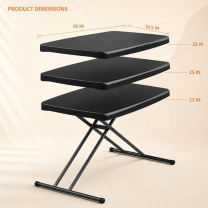 Folding Table 30 Inch, TV Tray with 3 Levels Adjustable Height, Heavy Duty No Assembly Foldable Small Table for Eating or Working on Couch, Living Room, Office, Indoor and Outdoor Use(Black)
