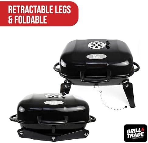 Grill Trade Portable Charcoal Grill - Mini BBQ Grill - Small Table Top Charcoal Grill for Camping, Outdoor Cooking - Foldable Camping Grill for Picnics, Tailgating and Backyard Grilling