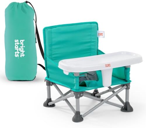 Bright Starts Pop 'N Sit Portable Booster, Indoor/Outdoor Use, Floor Seat with Feeding Tray, Teal, 6 Mos - 3 Yrs
