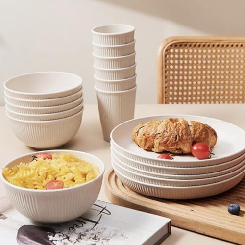 ZJchao Unbreakable Dinnerware Set Shatterproof Plates Bowls Cups Cutlery for 4 People Dishwasher Microwave Safe Space Saving Lightweight for Camping Picnic Travel Home