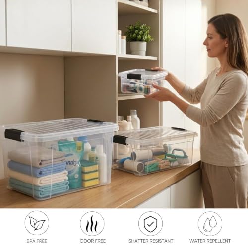 Superio 6.6 Quart Clear Plastic Storage Boxes with Lids, Stackable Organizer Containers, BPA-Free Storage Bins for Home, Office, School & Dorm, 5 Pack
