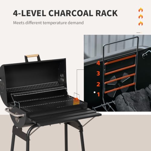 Outsunny 30" Portable Barrel Charcoal BBQ Grill w/Storage Shelf Black