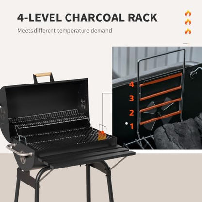 Outsunny 30" Portable Barrel Charcoal BBQ Grill w/Storage Shelf Black