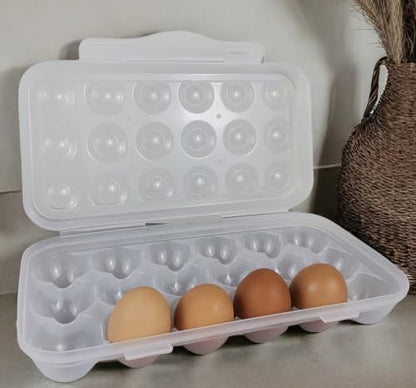 ZeQi 18Grid Clear Shatterproof Egg Plastic Storage Container– Transparent Organizer Box for Kitchen, Pantry, Fridge, Travel, Durable Reusable, Camping