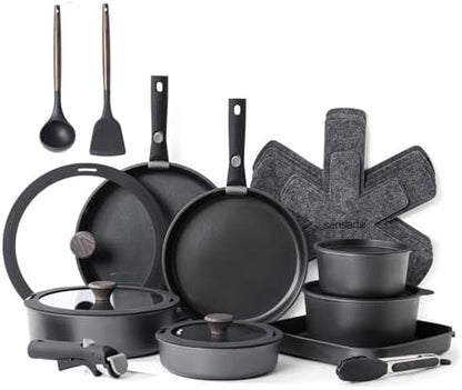 SENSARTE 24 Piece Nonstick Detachable Handle Pots and Pans Set Black
