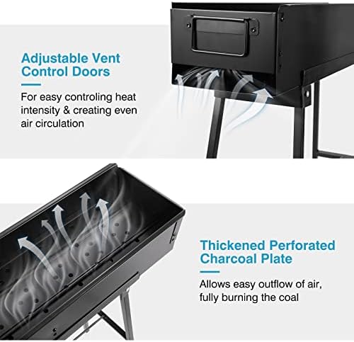 IRONWALLS Portable Charcoal Grill 32 Inch, Black Folding Stainless Steel Barbecue Grill for Outdoor Cooking, Large Lamb Skewer Grill for Patio, Party, Picnic, Travel, Camping, Home & Commercial Use