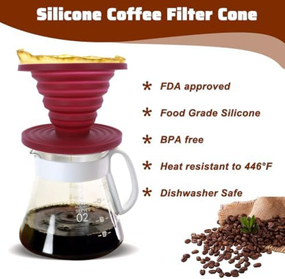 Larrel Pour Over Coffee Maker Portable Coffee Maker Foldable Reusable Pour Over Coffees Dripper Travel Camping Coffees Makers Manual Silicone Filter for Backpacking Camping Hiking Home Office