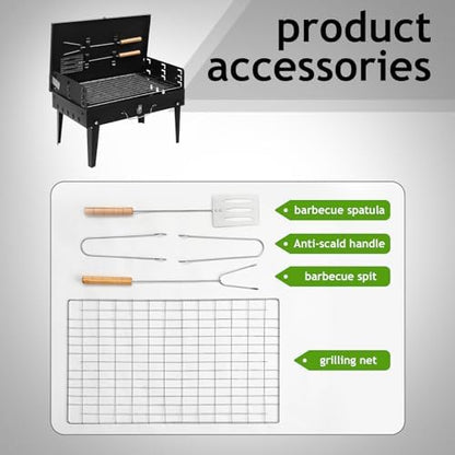17" Portable Folding Charcoal Grill,Tabletop Outdoor Barbecue Smoker,Heavy Duty Outdoor BBQ Grill,Portable Vertical Camping Barbecue Grill,with Lid,for Garden Patio Beach Backyard (Black)