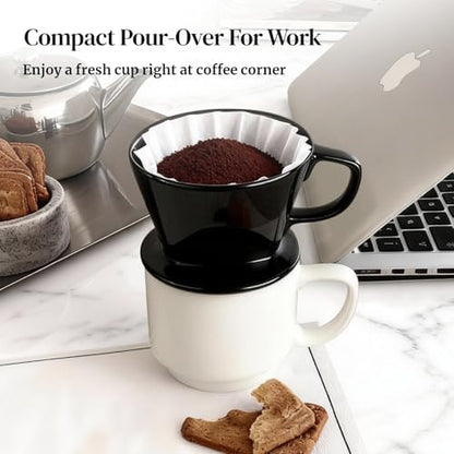 DOWAN Pour Over Coffee Maker, Non-Electric Pour Over Coffee Dripper, Manual Brew Maker, Single Cups Porcelain Slow Brewing Accessories for Gifts, Black